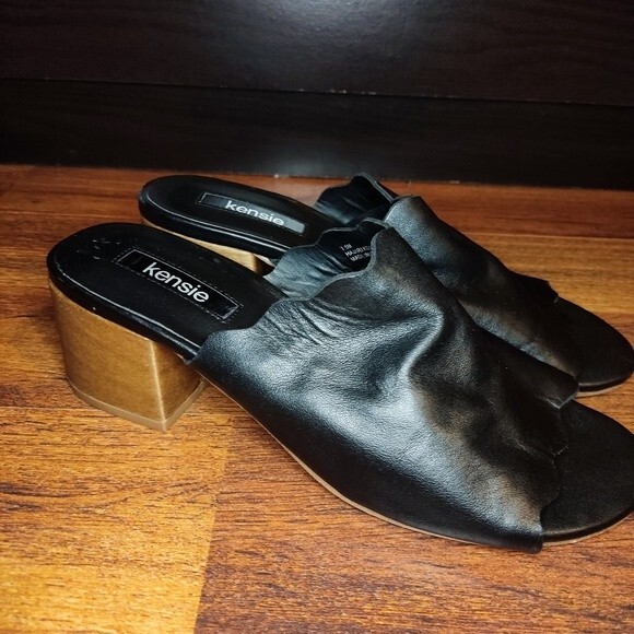 Kensie Hajari Genuine Black Leather Heeled Sandals - Picture 3 of 12